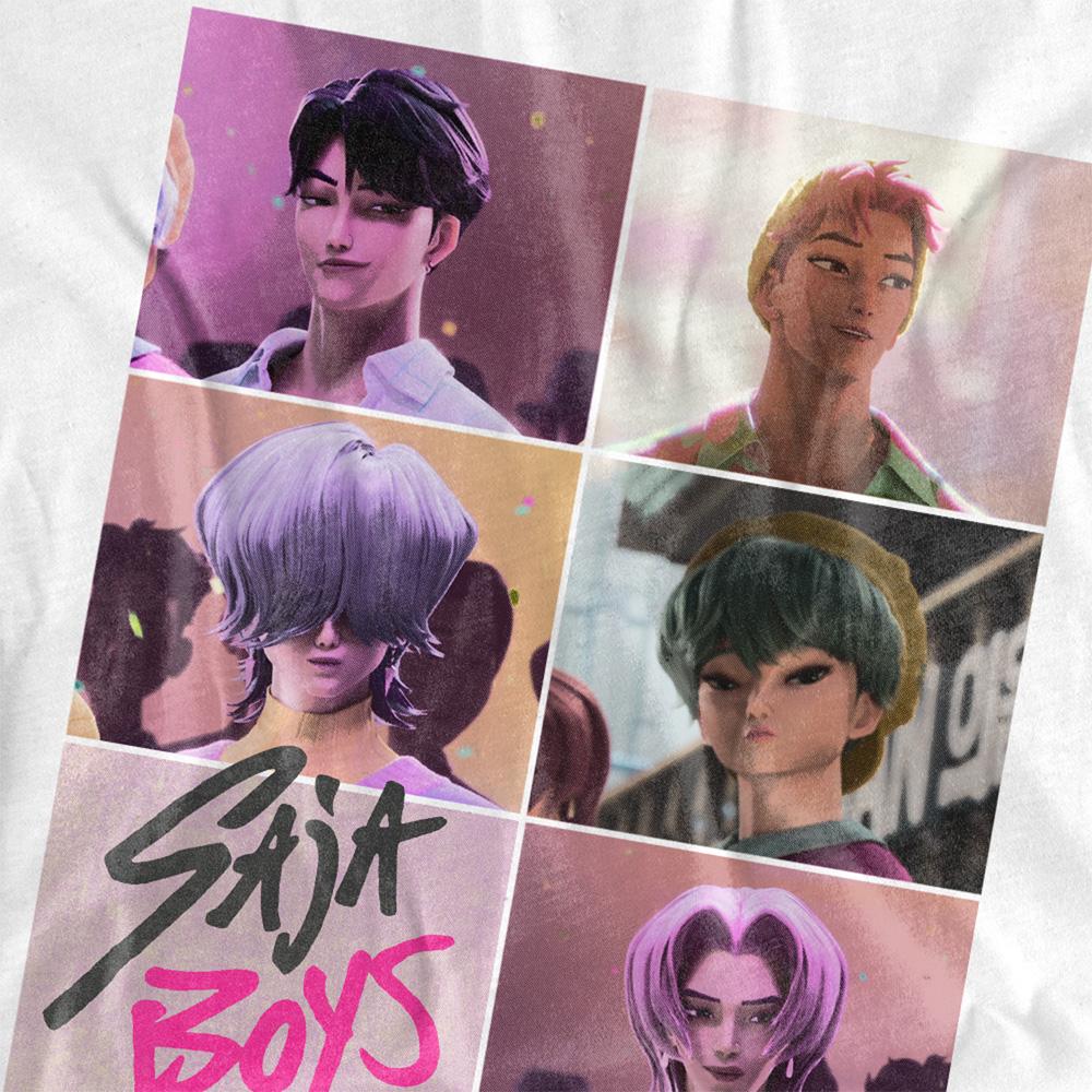 White - Side - K-Pop Demon Hunters Womens-Ladies Saja Boys Grid Oversized T-Shirt