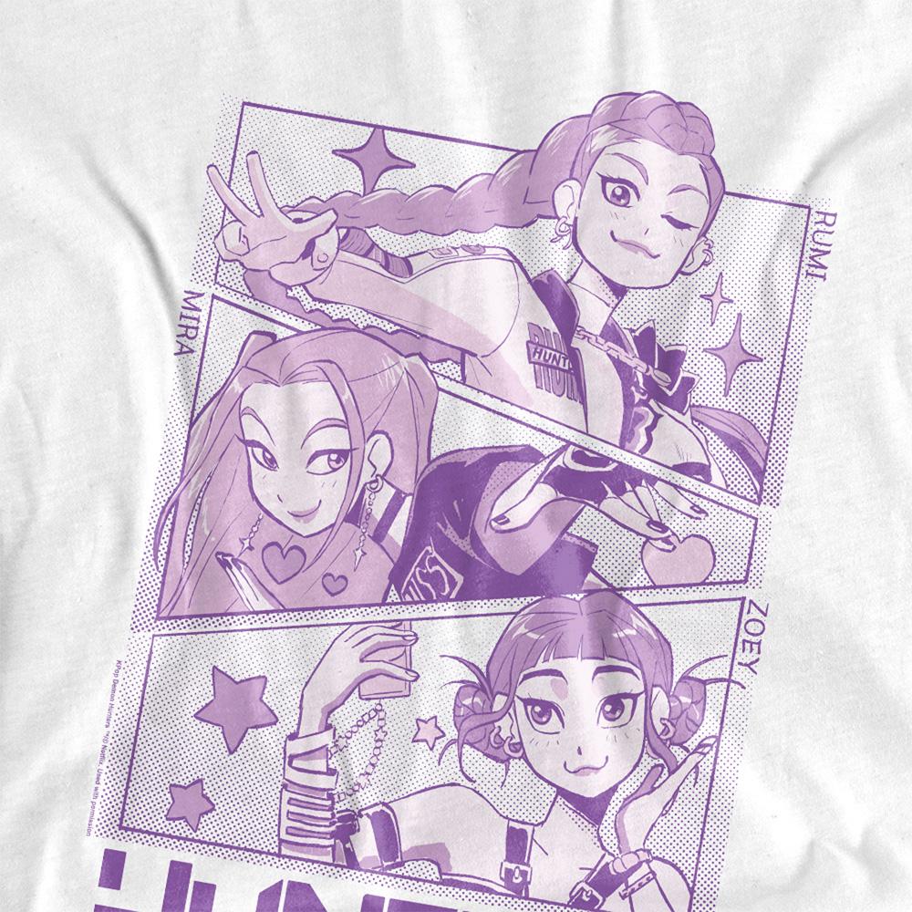 White - Lifestyle - K-Pop Demon Hunters Womens-Ladies Huntr-X Manga Panelled Oversized T-Shirt