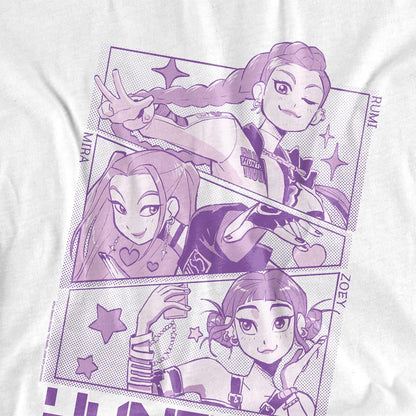 White - Lifestyle - K-Pop Demon Hunters Womens-Ladies Huntr-X Manga Panelled Oversized T-Shirt