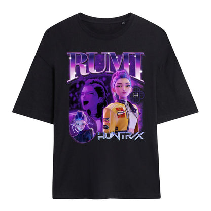 Black - Front - K-Pop Demon Hunters Womens-Ladies Huntr-X Rumi Oversized T-Shirt