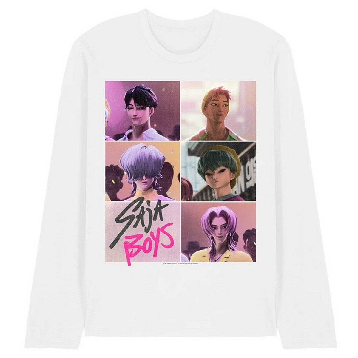 White - Front - K-Pop Demon Hunters Unisex Adult Saja Boys Grid Long-Sleeved T-Shirt