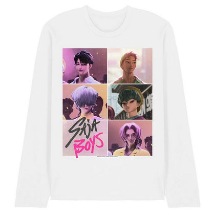 White - Front - K-Pop Demon Hunters Unisex Adult Saja Boys Grid Long-Sleeved T-Shirt