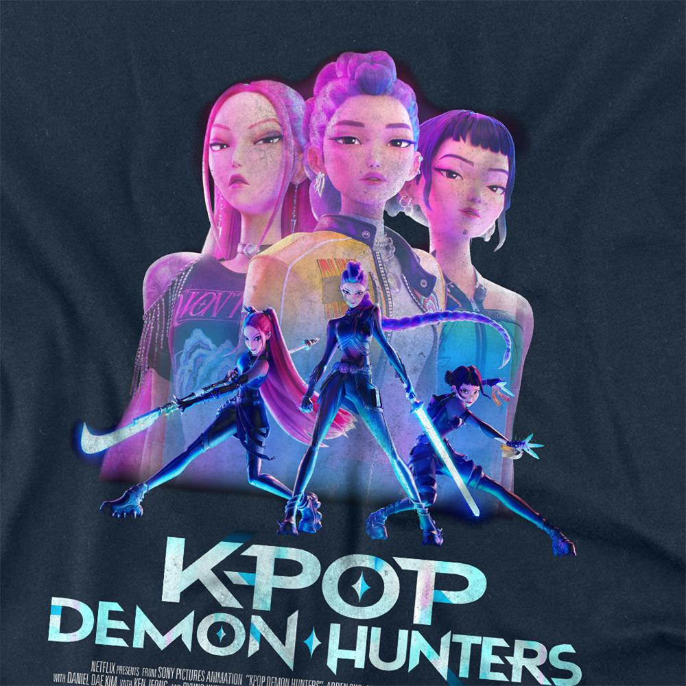 Navy - Side - K-Pop Demon Hunters Unisex Adult Huntr-X Poster Long-Sleeved T-Shirt