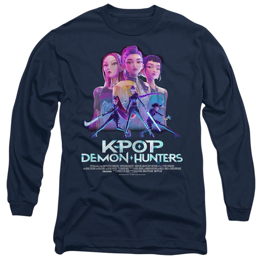 Navy - Front - K-Pop Demon Hunters Unisex Adult Huntr-X Poster Long-Sleeved T-Shirt