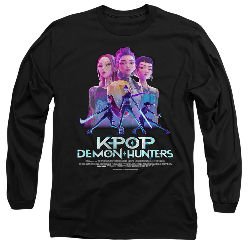 Black - Front - K-Pop Demon Hunters Unisex Adult Huntr-X Poster Long-Sleeved T-Shirt