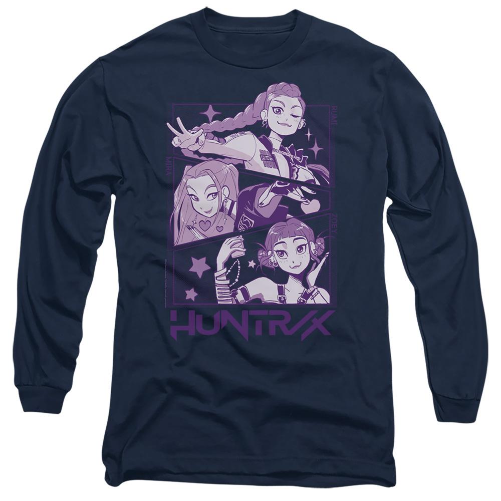 Navy - Front - K-Pop Demon Hunters Unisex Adult Huntr-X Panel Long-Sleeved T-Shirt