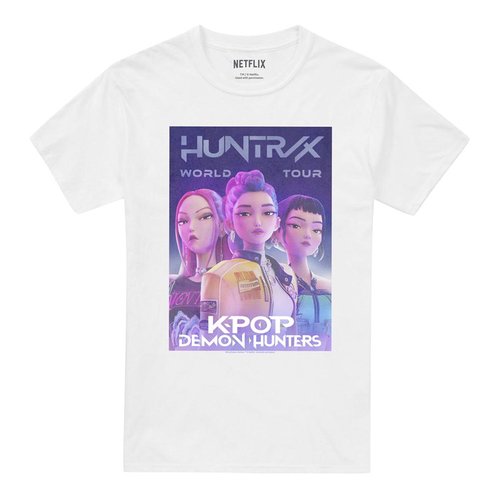 White - Front - K-Pop Demon Hunters Unisex Adult World Tour Huntr-X Poster T-Shirt