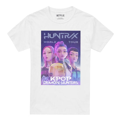 White - Front - K-Pop Demon Hunters Unisex Adult World Tour Huntr-X Poster T-Shirt