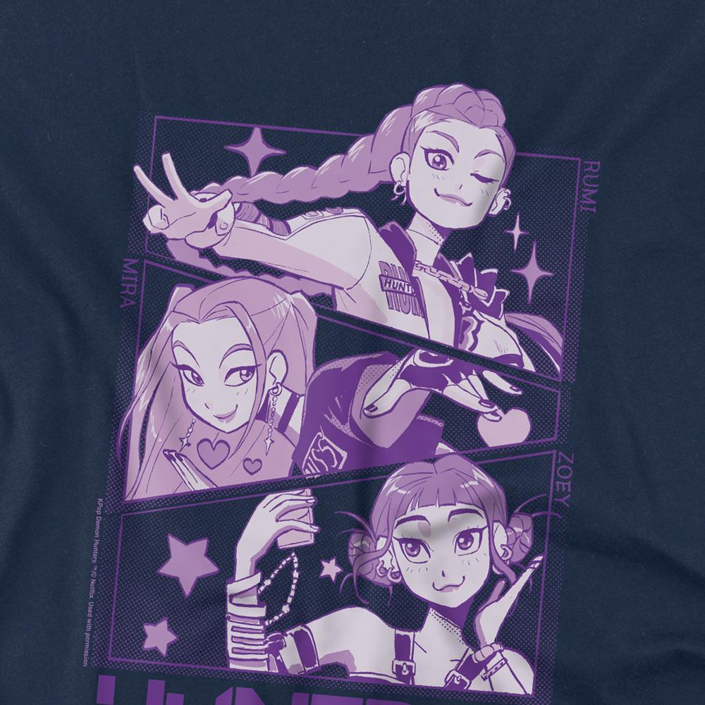 Navy - Back - K-Pop Demon Hunters Childrens-Kids Huntr-X Panels T-Shirt