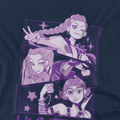 Navy - Back - K-Pop Demon Hunters Childrens-Kids Huntr-X Panels T-Shirt
