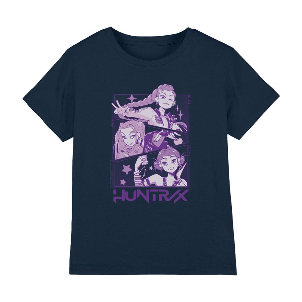 Navy - Front - K-Pop Demon Hunters Childrens-Kids Huntr-X Panels T-Shirt