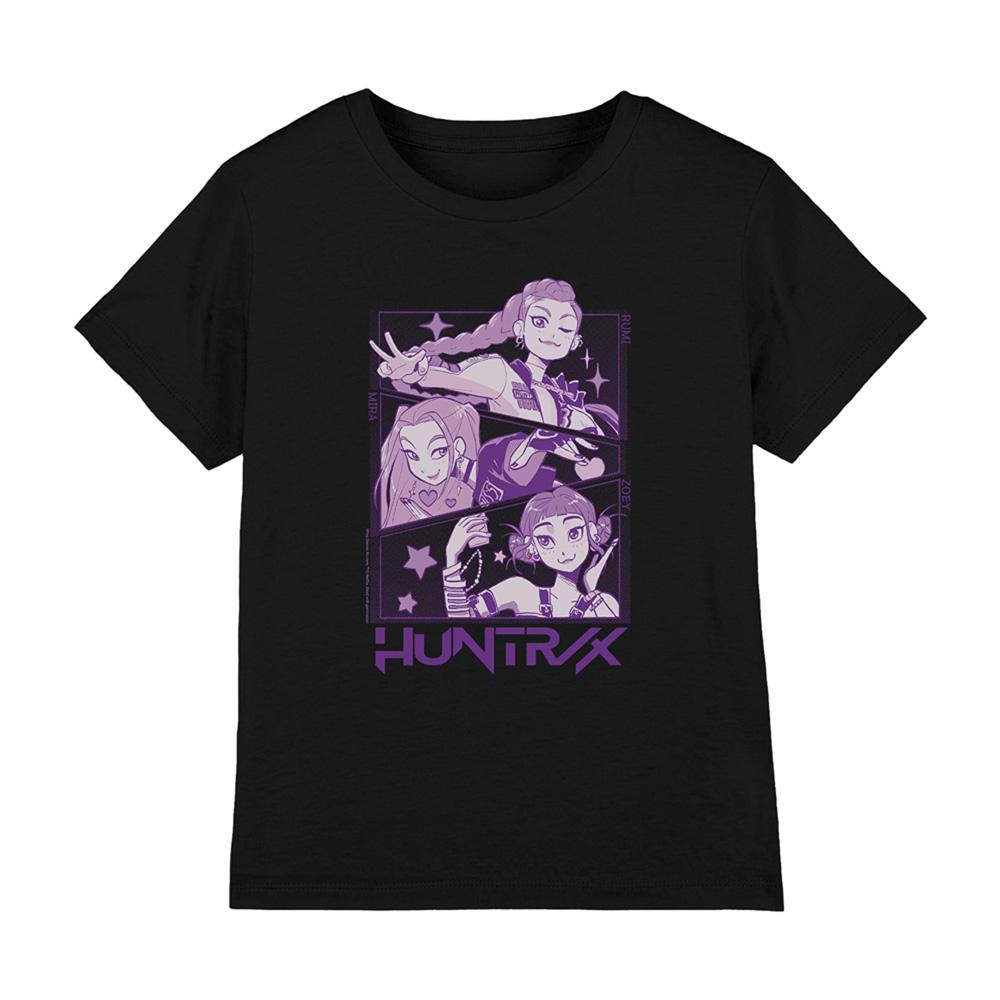 Black - Front - K-Pop Demon Hunters Childrens-Kids Huntr-X Panels T-Shirt