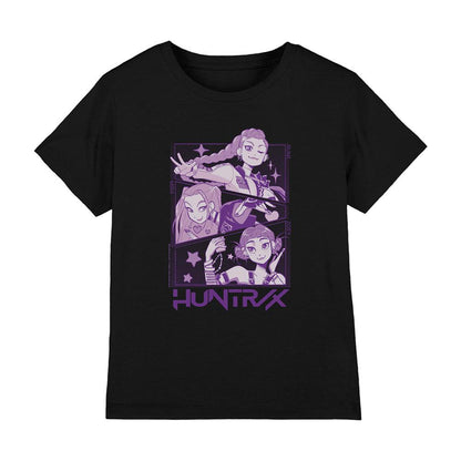 Black - Front - K-Pop Demon Hunters Childrens-Kids Huntr-X Panels T-Shirt