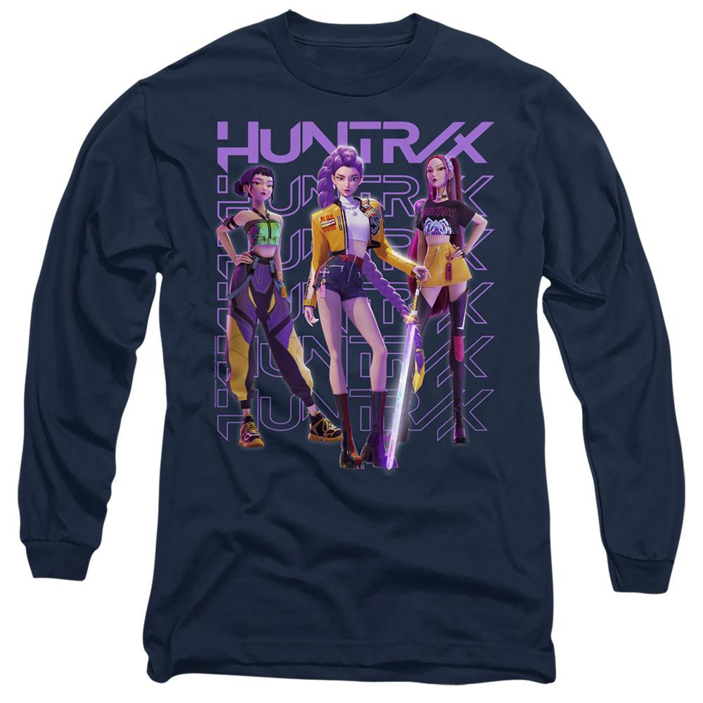 Navy - Front - K-Pop Demon Hunters Unisex Adult Huntr-X Group Shot Long-Sleeved T-Shirt