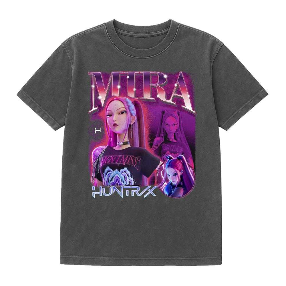 Vintage Wash-Black - Front - K-Pop Demon Hunters Unisex Adult Mira Huntr-X T-Shirt