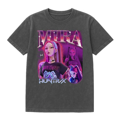 Vintage Wash-Black - Front - K-Pop Demon Hunters Unisex Adult Mira Huntr-X T-Shirt
