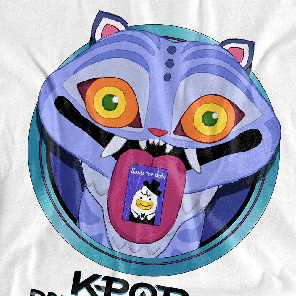 White - Back - K-Pop Demon Hunters Womens-Ladies Save The Date Derpy Tiger Cartoon Oversized T-Shirt