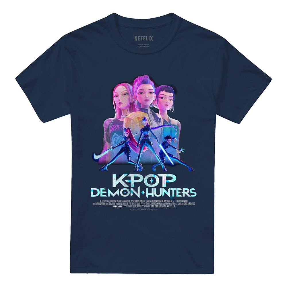 Navy - Front - K-Pop Demon Hunters Unisex Adult Huntr-X Poster T-Shirt