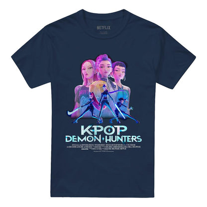 Navy - Front - K-Pop Demon Hunters Unisex Adult Huntr-X Poster T-Shirt
