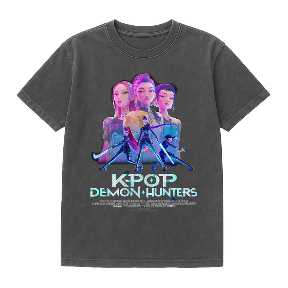 Vintage Black - Front - K-Pop Demon Hunters Unisex Adult Huntr-X Poster T-Shirt