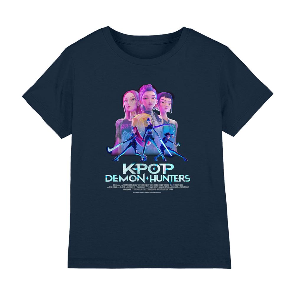Navy - Front - K-Pop Demon Hunters Childrens-Kids Huntr-X Poster T-Shirt