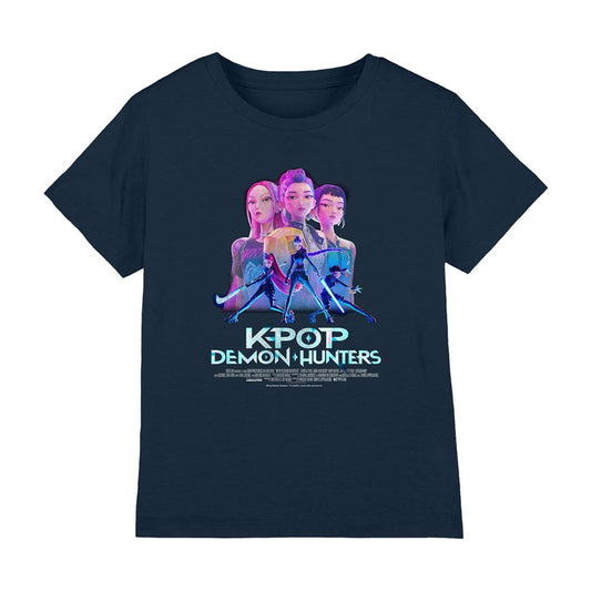 Navy - Front - K-Pop Demon Hunters Childrens-Kids Huntr-X Poster T-Shirt