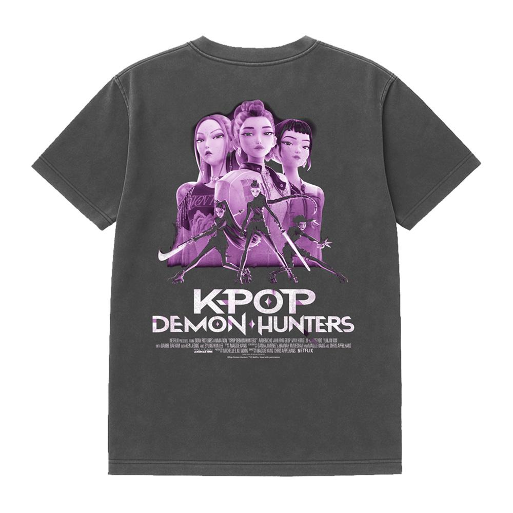Vintage Wash-Black - Side - K-Pop Demon Hunters Unisex Adult Huntr-X Poster Back Print T-Shirt
