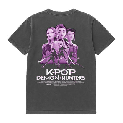 Vintage Wash-Black - Side - K-Pop Demon Hunters Unisex Adult Huntr-X Poster Back Print T-Shirt