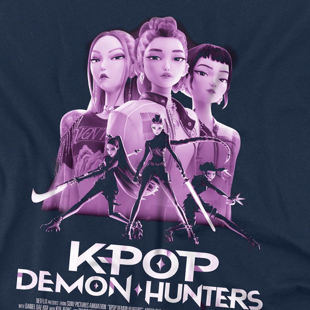 Navy - Side - K-Pop Demon Hunters Unisex Adult Huntr-X Poster Back Print T-Shirt