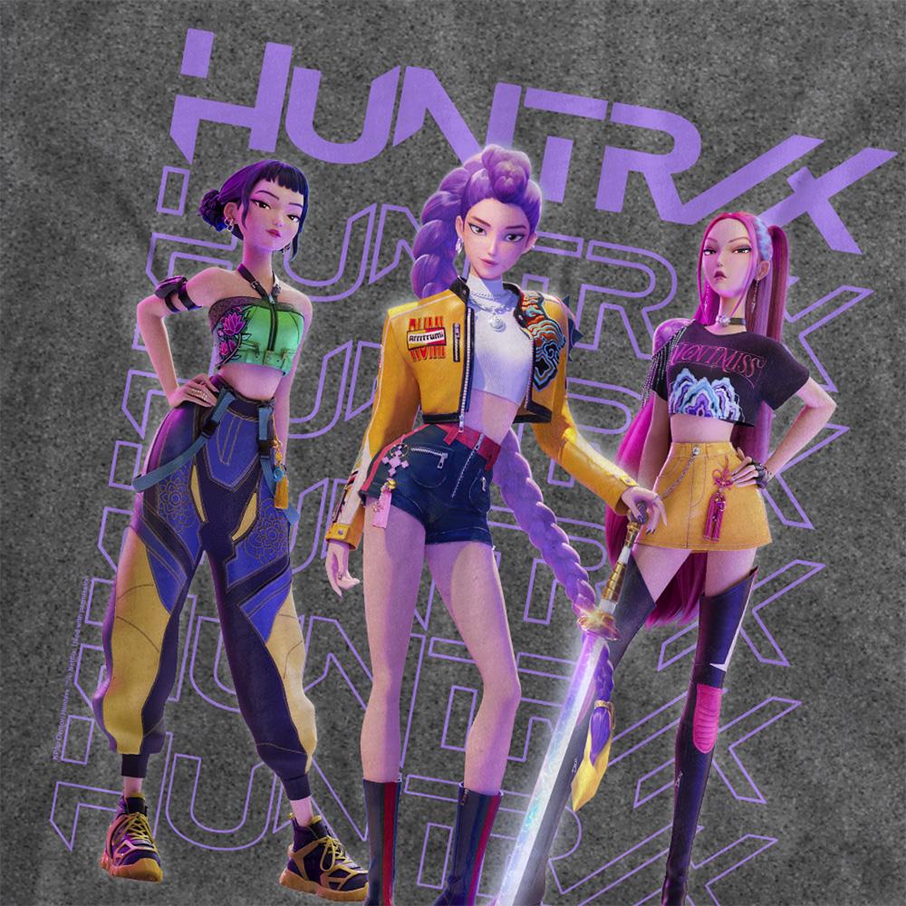 Vintage Wash-Black - Back - K-Pop Demon Hunters Unisex Adult Huntr-X Group Pose T-Shirt