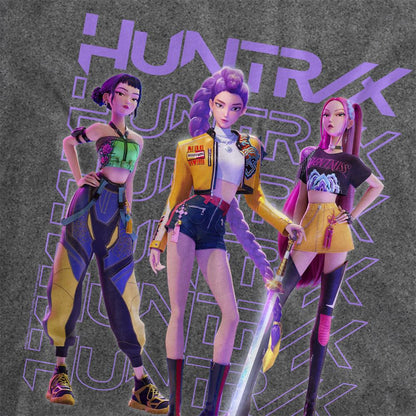 Vintage Wash-Black - Back - K-Pop Demon Hunters Unisex Adult Huntr-X Group Pose T-Shirt