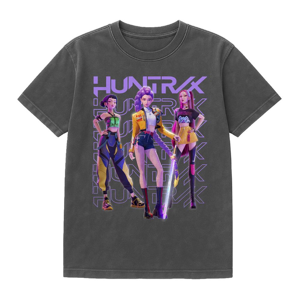 Vintage Wash-Black - Front - K-Pop Demon Hunters Unisex Adult Huntr-X Group Pose T-Shirt