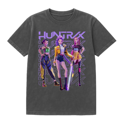 Vintage Wash-Black - Front - K-Pop Demon Hunters Unisex Adult Huntr-X Group Pose T-Shirt
