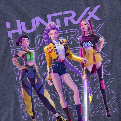 Heather Navy - Back - K-Pop Demon Hunters Unisex Adult Huntr-X Group Pose T-Shirt