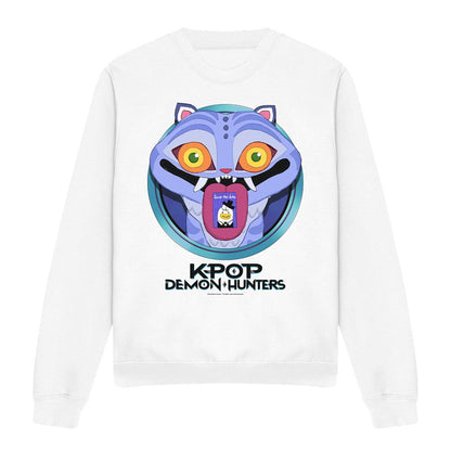 White - Front - K-Pop Demon Hunters Unisex Adult Save The Date Derpy Tiger Cartoon Sweatshirt