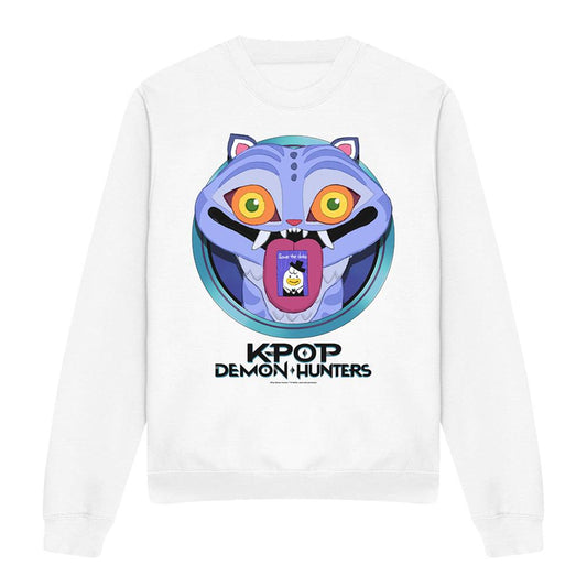 White - Front - K-Pop Demon Hunters Unisex Adult Save The Date Derpy Tiger Cartoon Sweatshirt
