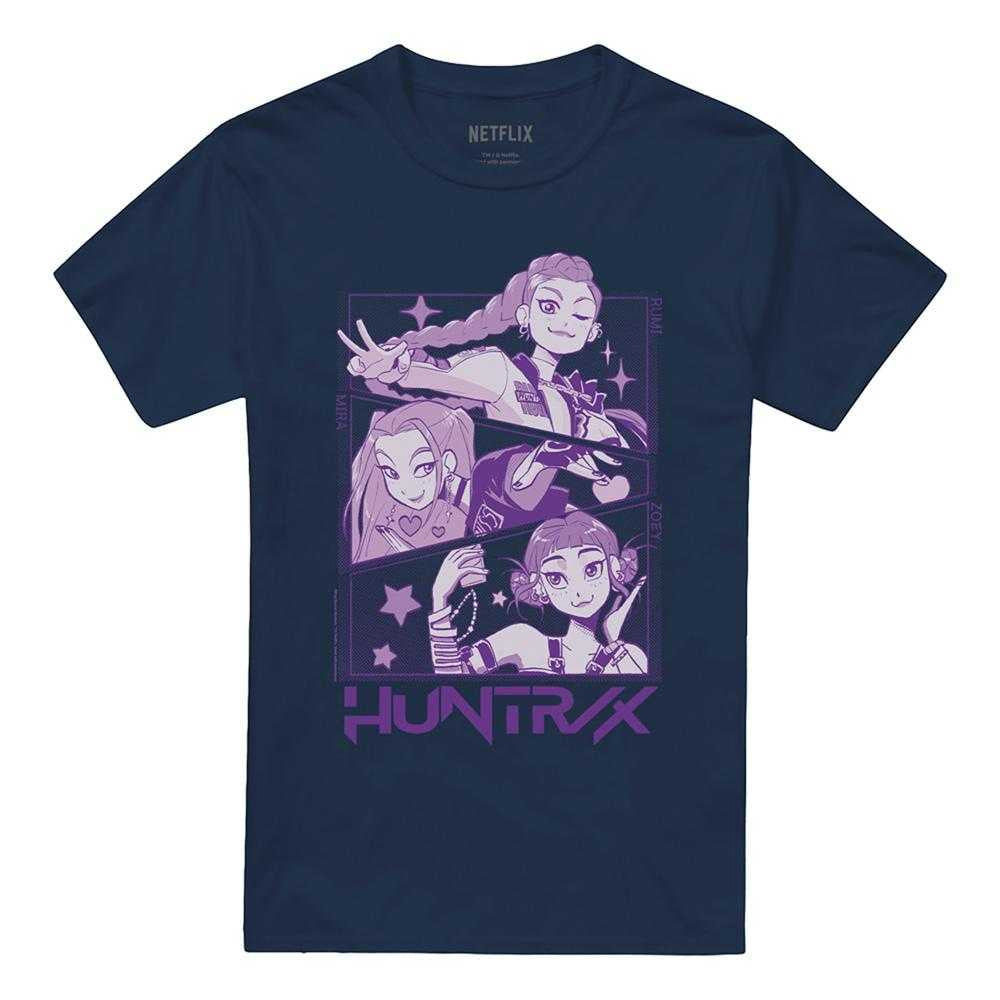 Navy - Front - K-Pop Demon Hunters Unisex Adult Huntr-X Manga Panel T-Shirt