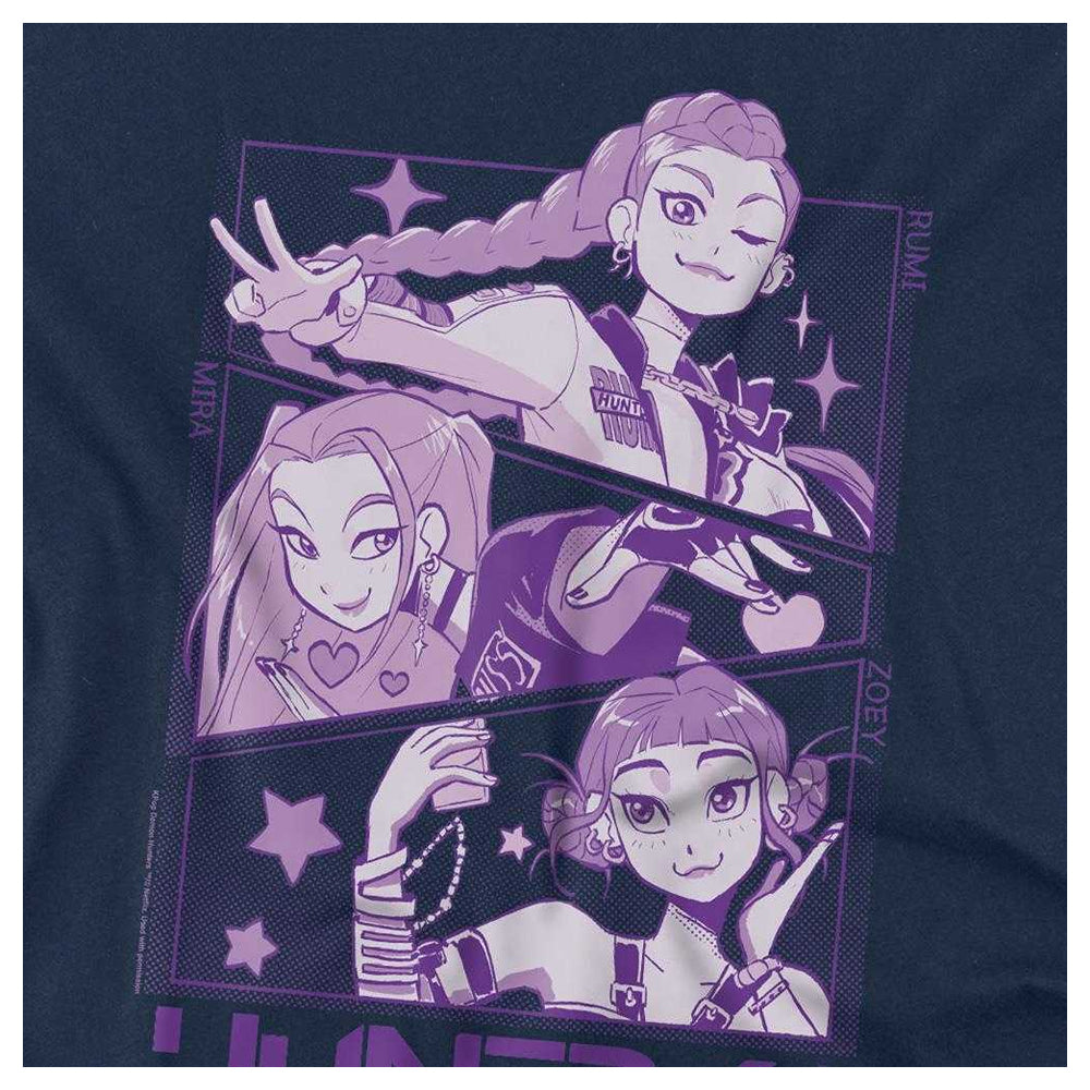 Navy - Side - K-Pop Demon Hunters Unisex Adult Huntr-X Manga Panel T-Shirt
