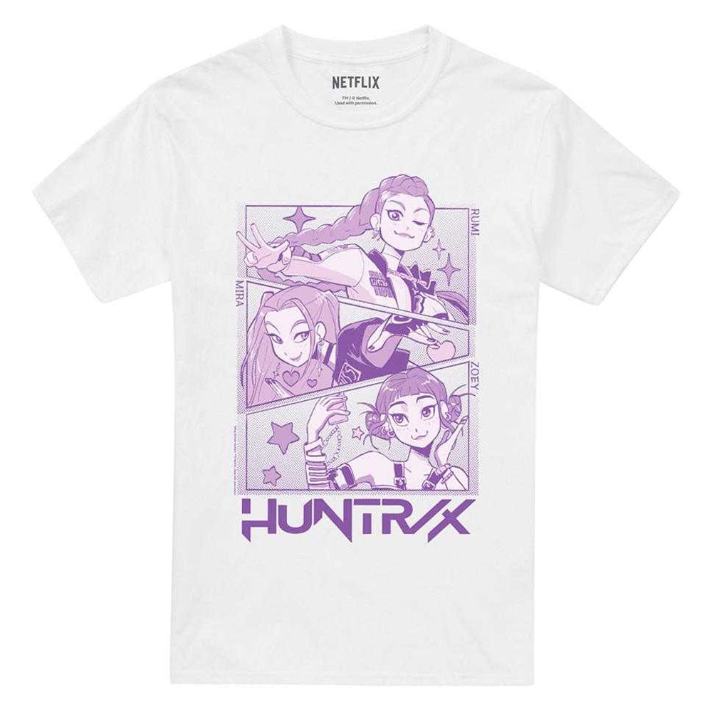 White - Front - K-Pop Demon Hunters Unisex Adult Huntr-X Manga Panel T-Shirt