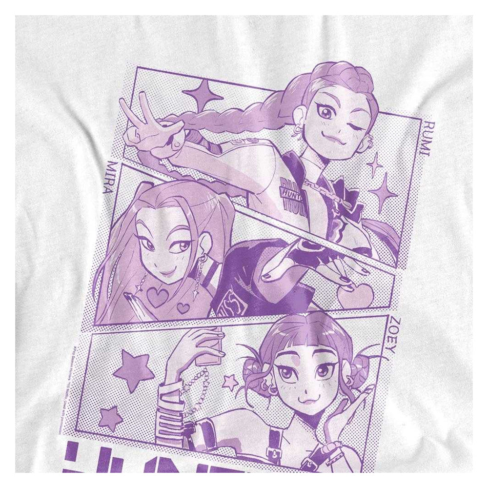 White - Side - K-Pop Demon Hunters Unisex Adult Huntr-X Manga Panel T-Shirt