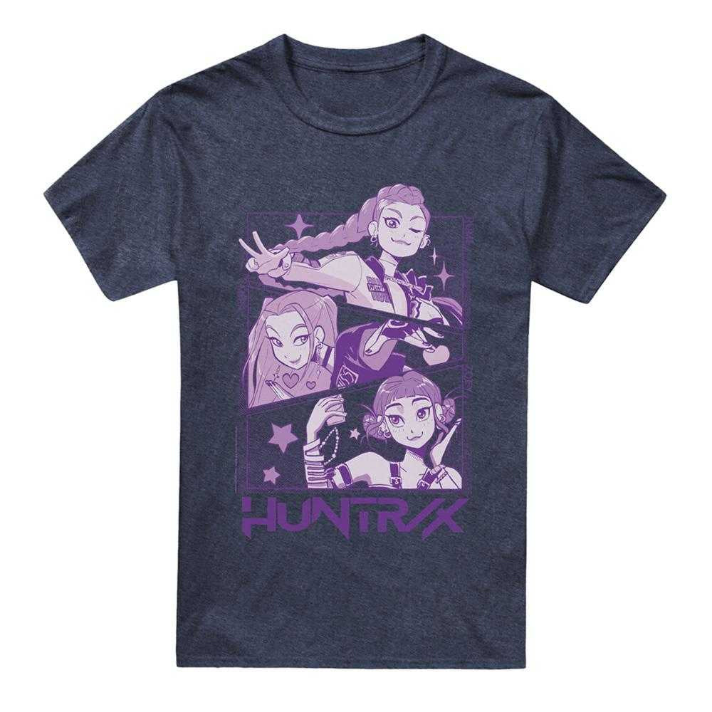 Heather Navy - Front - K-Pop Demon Hunters Unisex Adult Huntr-X Manga Panel T-Shirt