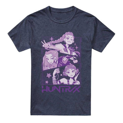 Heather Navy - Front - K-Pop Demon Hunters Unisex Adult Huntr-X Manga Panel T-Shirt