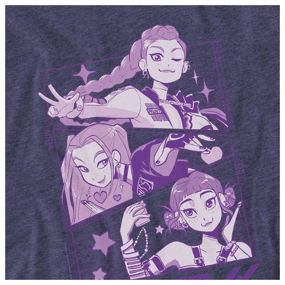 Heather Navy - Side - K-Pop Demon Hunters Unisex Adult Huntr-X Manga Panel T-Shirt