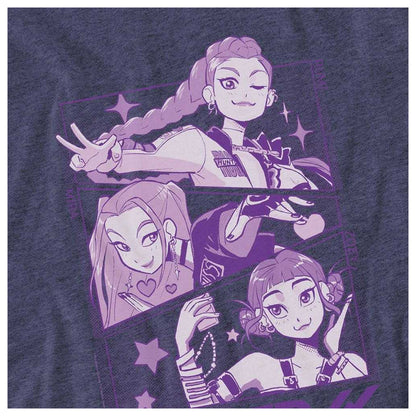 Heather Navy - Side - K-Pop Demon Hunters Unisex Adult Huntr-X Manga Panel T-Shirt