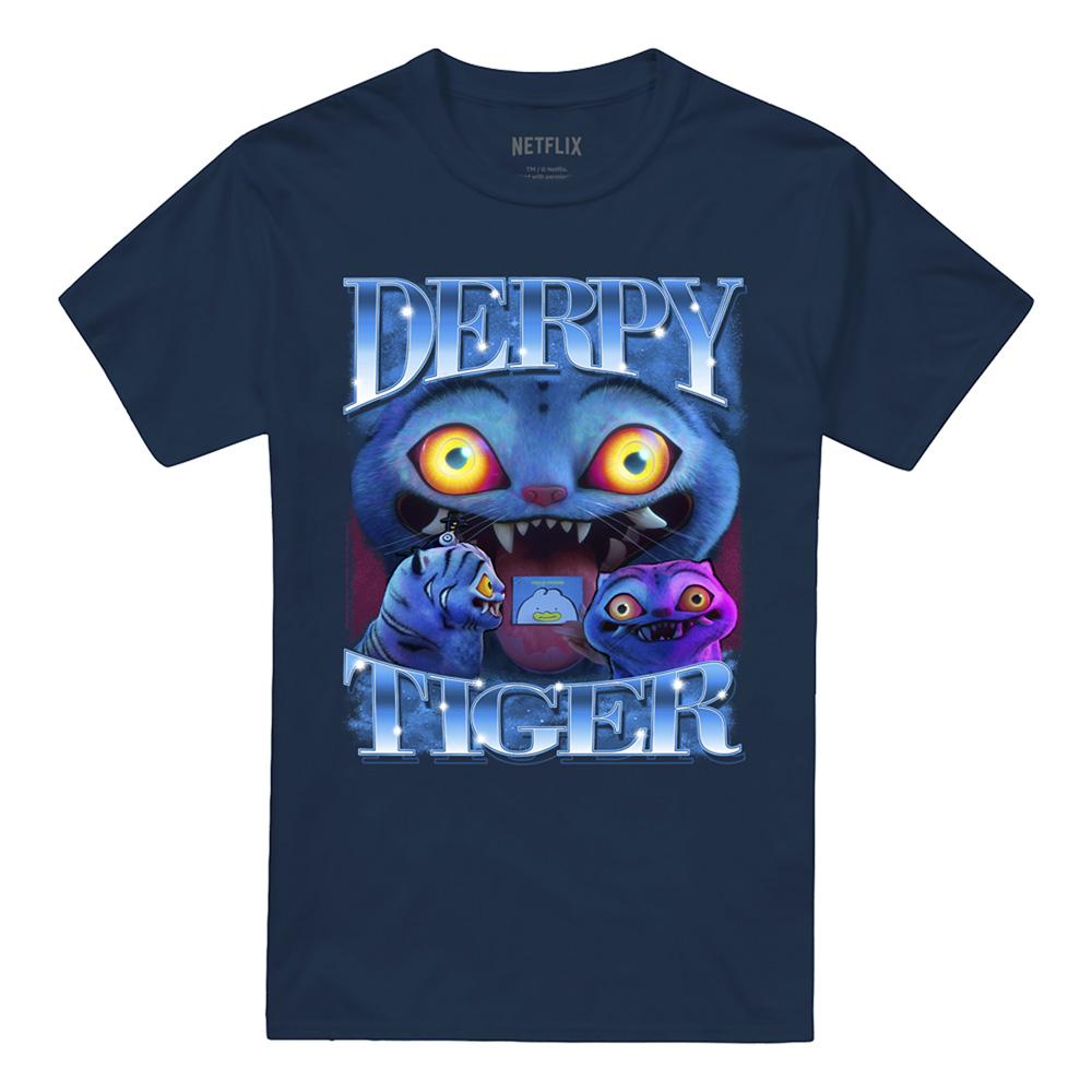 Navy - Front - K-Pop Demon Hunters Unisex Adult Derpy Tiger T-Shirt