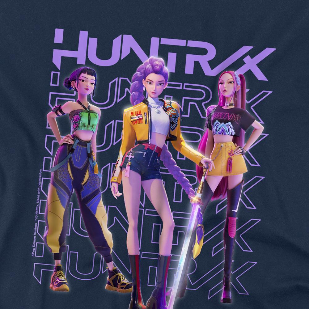 Navy - Back - K-Pop Demon Hunters Childrens-Kids Huntr-X Pose T-Shirt
