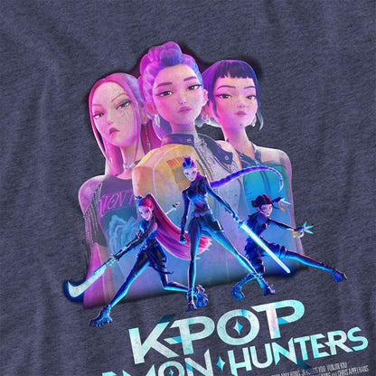 Navy - Back - K-Pop Demon Hunters Unisex Adult Huntr-X Poster Heather T-Shirt