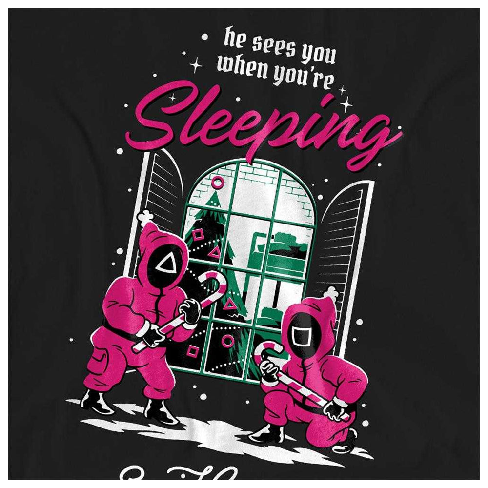 Black - Side - Squid Game Womens-Ladies He Sees You When You´re Sleeping Christmas T-Shirt