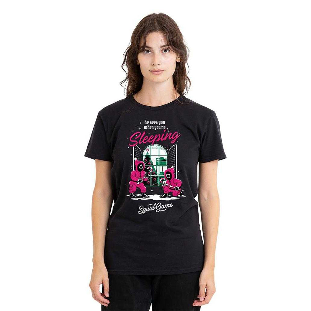 Black - Lifestyle - Squid Game Womens-Ladies He Sees You When You´re Sleeping Christmas T-Shirt