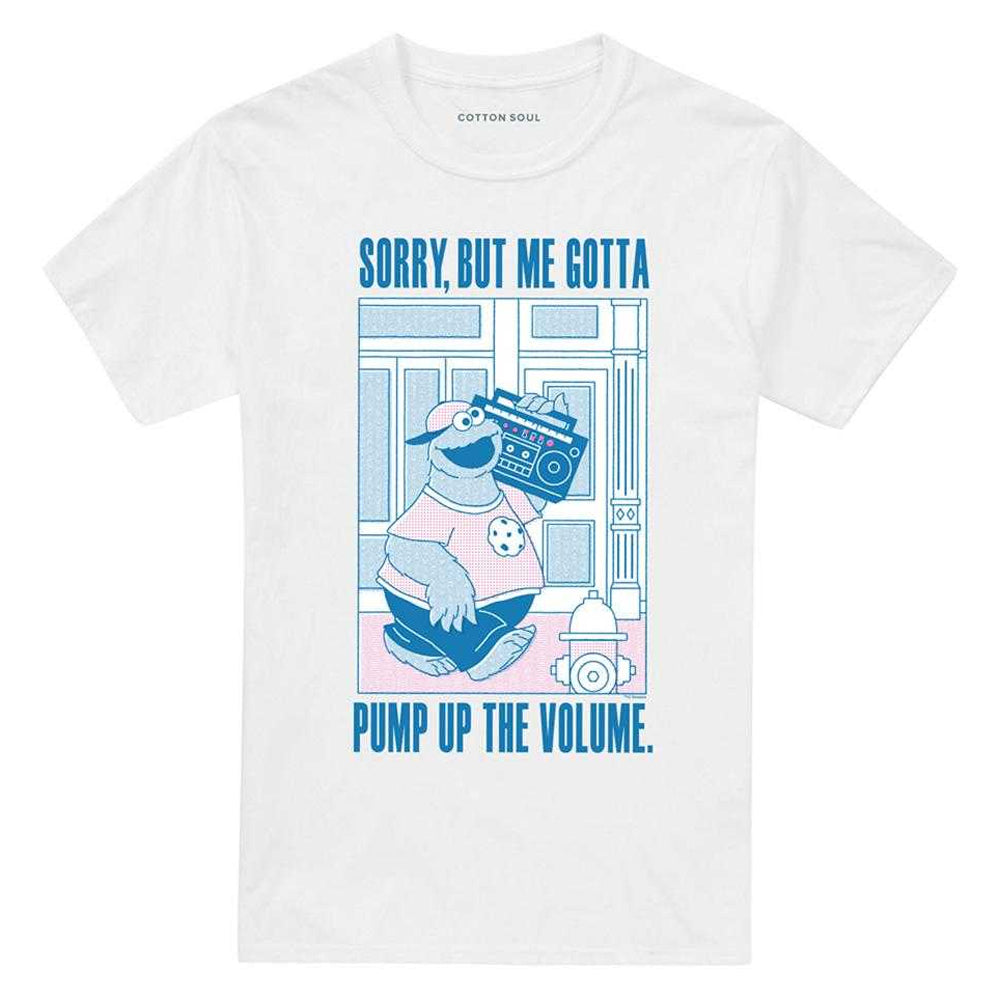 White - Front - Sesame Street Unisex Adult Pump Up The Volume Cookie Monster T-Shirt
